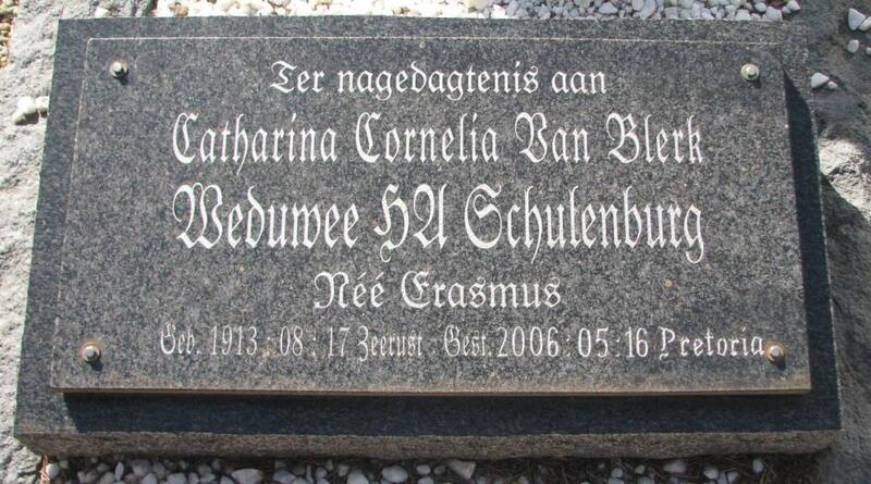 SCHULENBURG Catharina Cornelia van Blerk nee ERASMUS 1913-2006