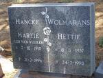 HANCKE Martie nee VAN VUUREN 1910-1996 :: WOLMARANS Hettie 1937-1993