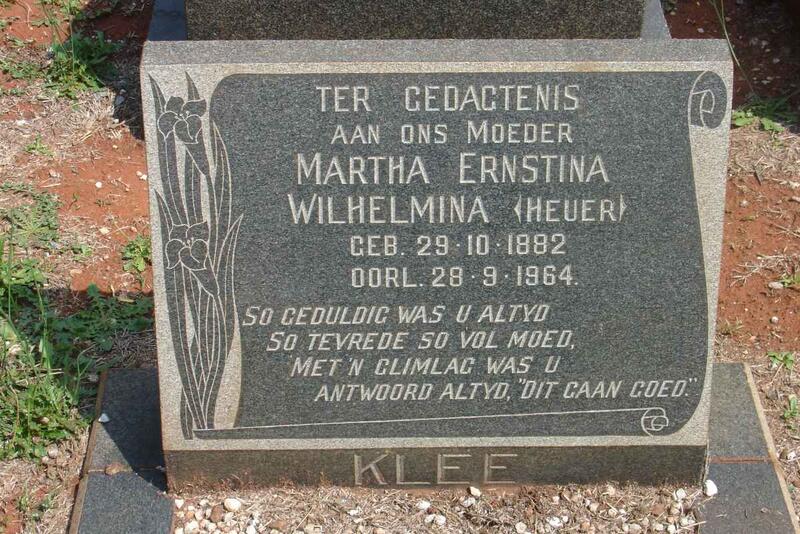 KLEE Martha Ernstina Wilhelmina nee HEUER 1882-1964