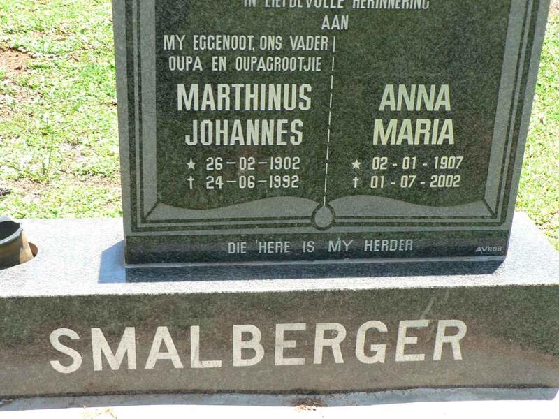 SMALBERGER Marthinus Johannes 1902-1992 & Anna Maria 1907-2002