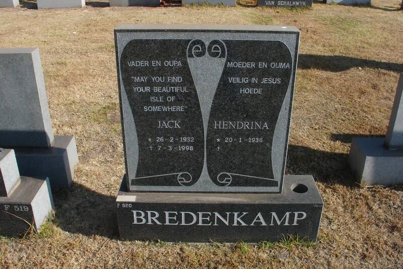 BREDENKAMP Jack 1932-1998 & Hendrina 1936-