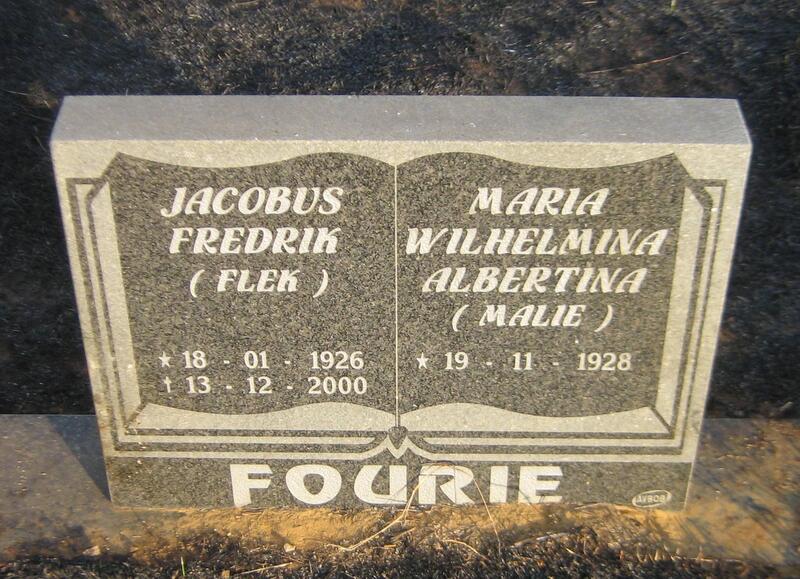 FOURIE Jacobus Fredrik 1926-2000 & Maria Wilhelmina Albertina 1928-