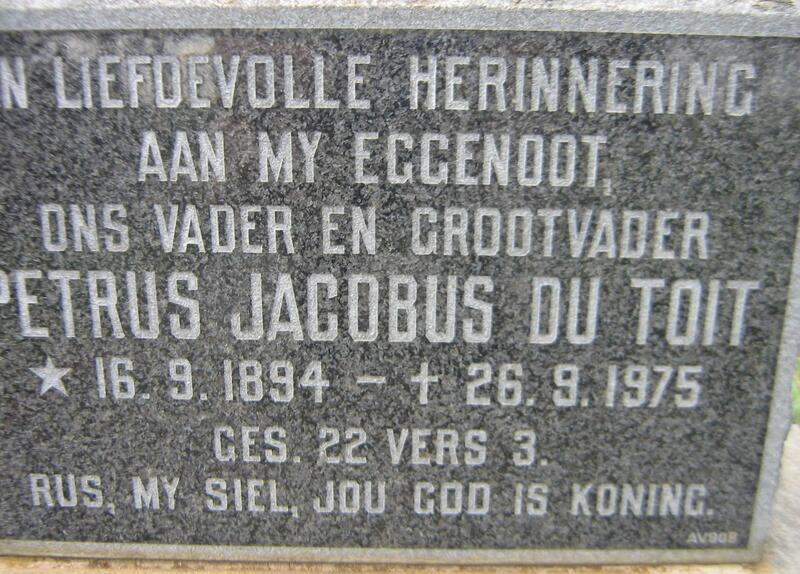 TOIT Petrus Jacobus, du 1894-1975