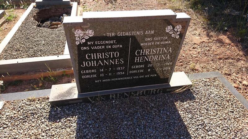RENSBURG Christo Johannes, van 1937-1994 & Christina Hendrina 1944-2014