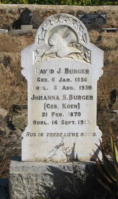 BURGER David J. 1856-1930 & Johanna S. KOEN 1870-1919