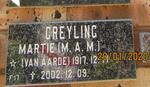 GREYLING M.A M. nee van AARDE 1917-2002