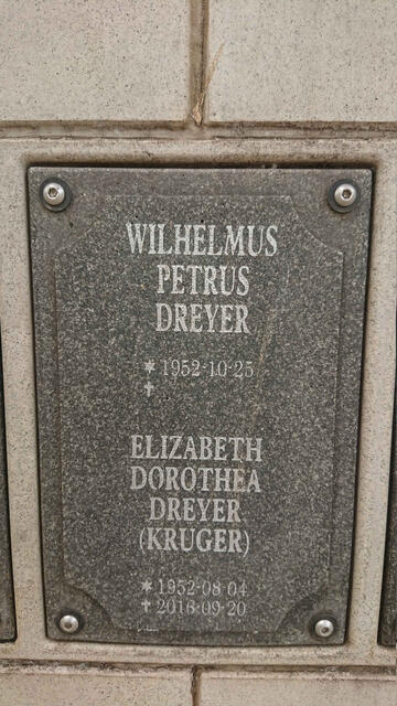 DREYER Wilhelmus Petrus 1952- & Elizabeth Drothea KRUGER 1952-2016