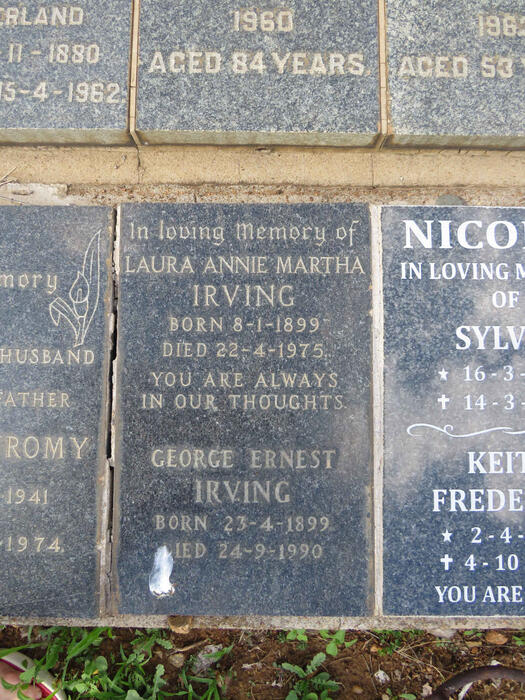 IRVING George Ernest 1899-1990 & Laura Anne Martha 1899-1975