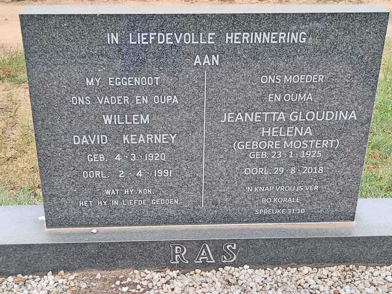 RAS Willem David Kearney 1920-1991 & Jeanetta Gloudina Helena MOSTERT 1925-2018
