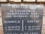 HATTINGH Rodrick 1932-2002 & Edith 1937-2008