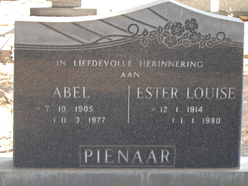 PIENAAR Abel 1905-1977 & Ester Louise 1911-1980