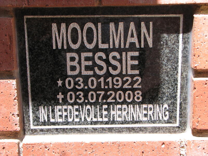 MOOLMAN Bessie 1922-2008