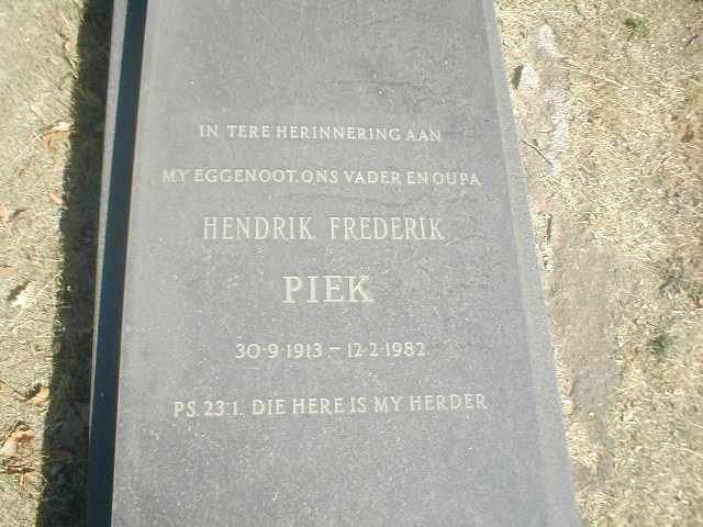 PIEK Hendrik Frederik 1913-1982