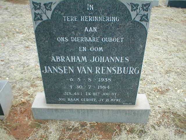 RENSBURG Abraham Johannes, Jansen van 1938-1984