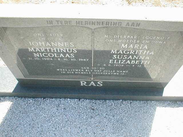 RAS Johannes Marthinus Nicolaas 1904-1987 & Maria Magritha Susanna Elizabeth 1909-1985