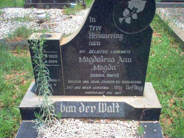 WALT Magdalena Ann, van der nee SMITH 1933-1964