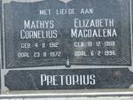 PRETORIUS Mathys Cornelius 1912-1972 & Elizabeth Magdalena 1909-1996