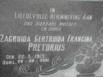PRETORIUS Zagruida Gertruida Francina 1913-2001