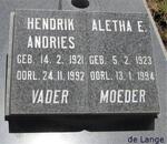 LANGE Hendrik Andries, de 1921-1992 & Aletha E. 1923-1994