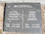 WASSERFALL Johan Daniel Etzak Grimbeek 1915-1992 & Aletta Susannah Francina MOSTERT 1915-2006