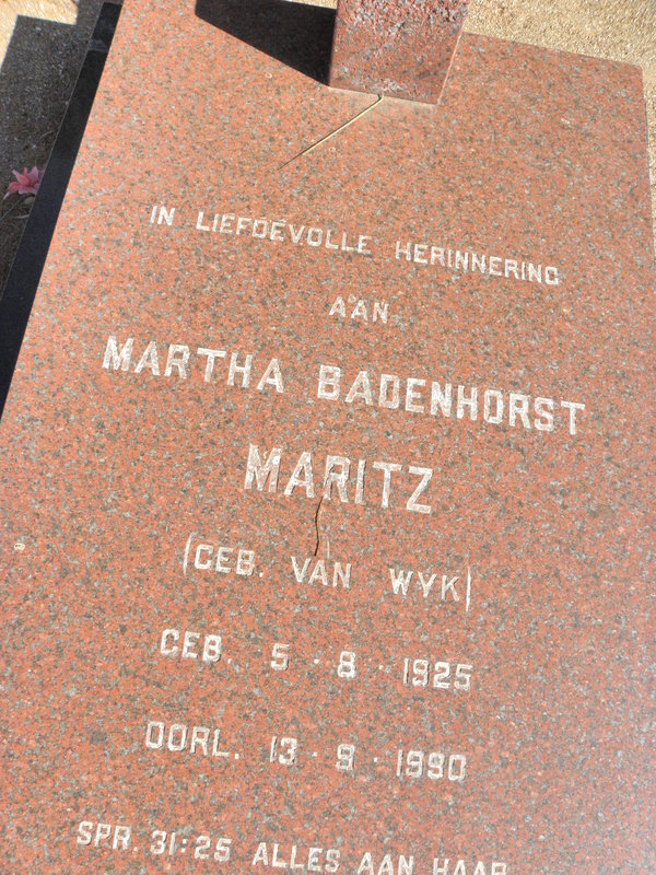 MARITZ Martha Badenhorst nee VAN WYK 1925-1990