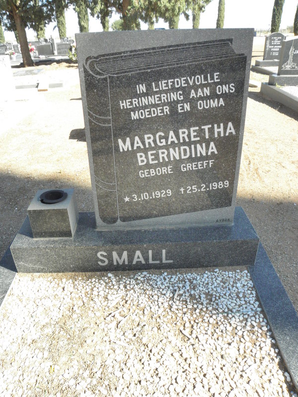 SMALL Magaretha Berndina nee GREEF 1929-1989