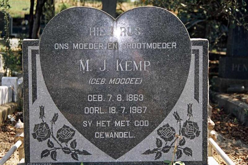 KEMP M.J. nee MOGGEE 1863-1967