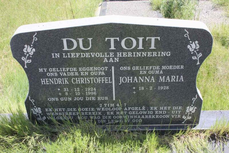 TOIT Hendrik Christoffel, du 1924-1996 & Johanna Maria 1928-