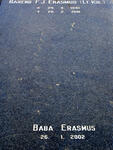 ERASMUS Barend F.J. 1941-2001 & Emily Lane CLAASSEN 1946- :: ERASMUS Baba 2002-2002