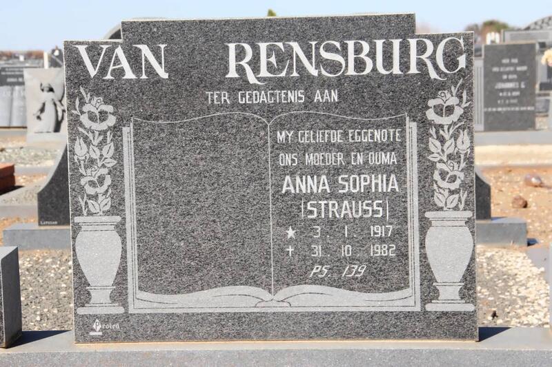 RENSBURG Anna Sophia, van nee STRAUSS 1917-1982