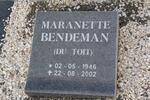 BENDEMAN Maranette nee du TOIT 1946-2002
