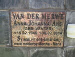 MERWE Anna Johanna, van der nee VENTER 1946-2014
