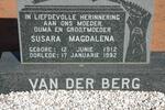 BERG Susara Magdalena, van der 1912-1992