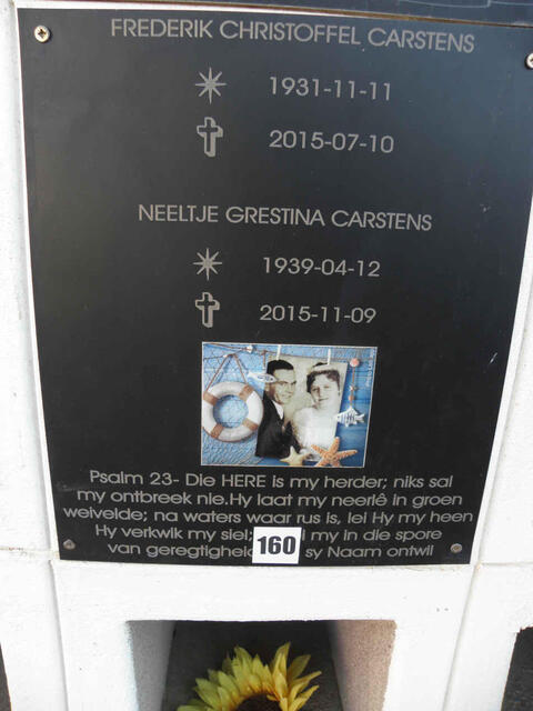 CARSTENS Frederik Christoffel 1931-2015 & Neeltjie Grestina 1939-2015