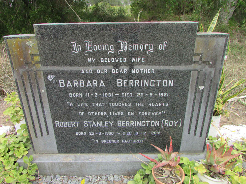 BERRINGTON Robert Stanley 1930-2012 & Barbara 1931-1981