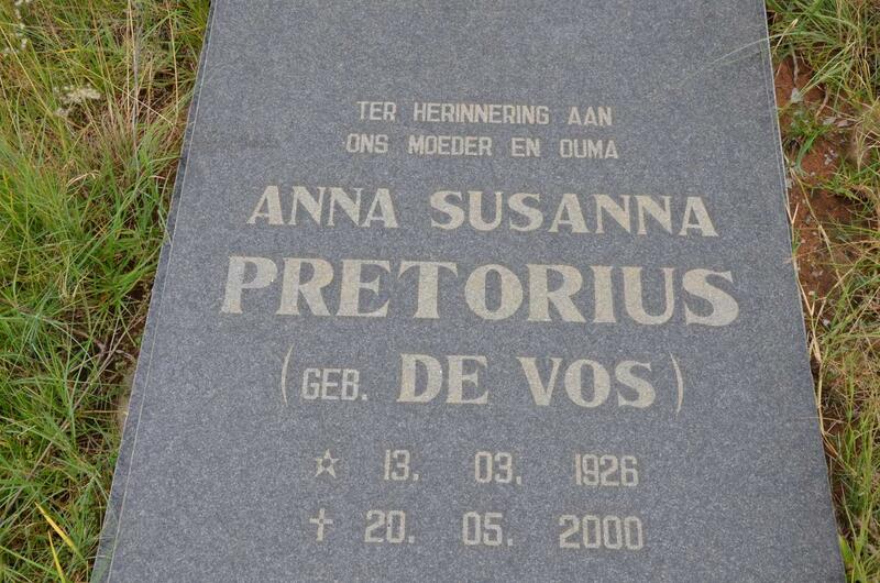 PRETORIUS Anna Susanna nee DE VOS 1926-2000