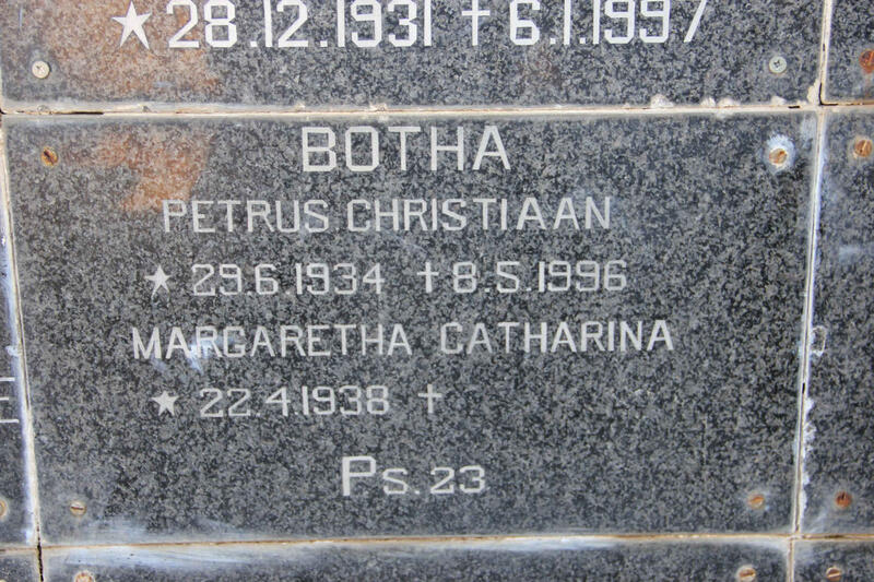 BOTHA Petrus Christiaan 1934-1996 & Margaretha Catharina 1938-