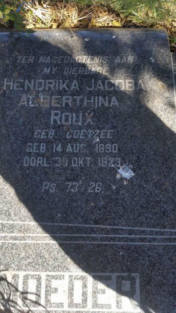 ROUX Hendrika Jacoba Alberthina nee COETZEE 1890-1923