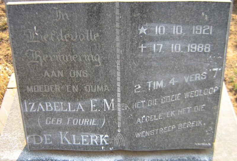 KLERK Izabella E.M., de nee FOURIE 1921-1988