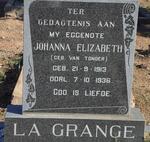 GRANGE Johanna Elizabeth, la nee VAN TONDER 1913-1936