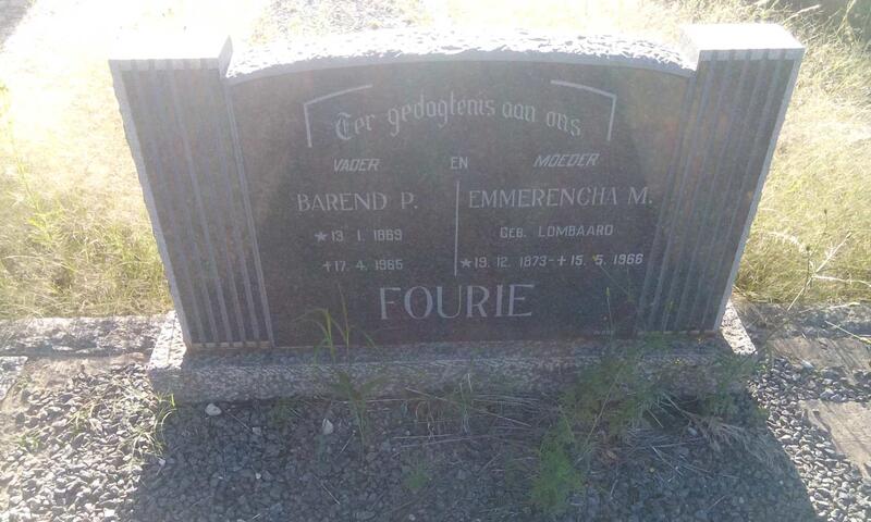 FOURIE Barend P. 1869-1965 & Emmerencha M. LOMBAARD 1873-1966