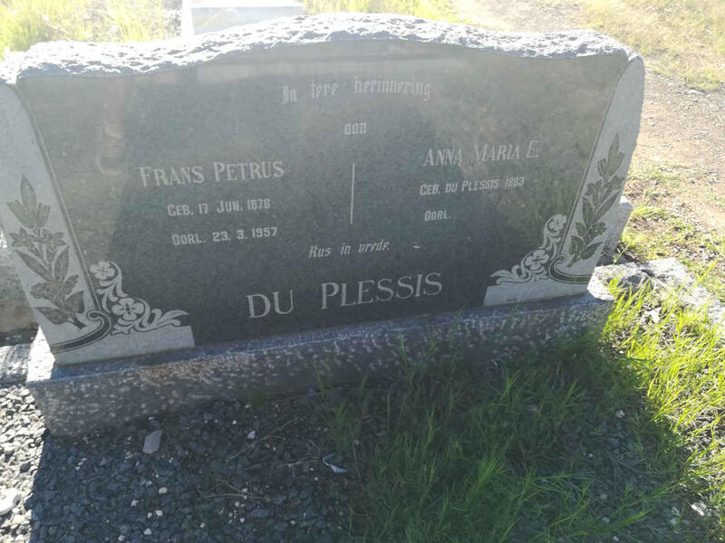 PLESSIS Frans Petrus, du 1876-1957 & Anna Maria E. DU PLESSIS 1883-