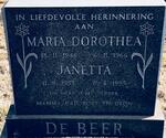 BEER Maria Dorothea, de 1946-1966 :: DE BEER Janetta 1953-1955