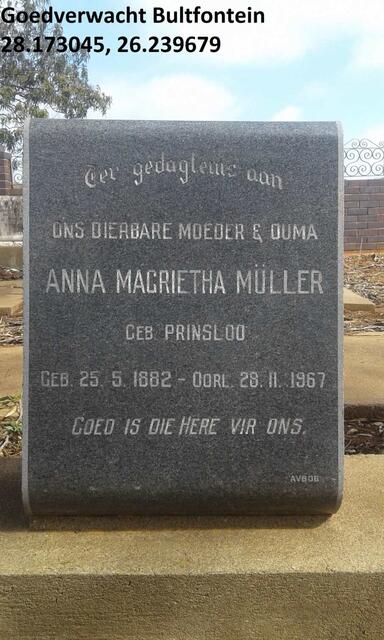 MÜLLER Anna Magrietha nee PRINSLOO 1882-1967