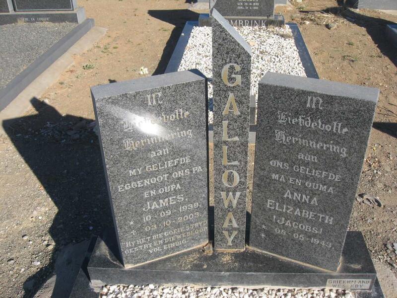 GALLOWAY James 1939-2003 & Anna Elizabeth JACOBS 1943-
