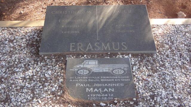 ERASMUS Paul J. 1914-1980 & Christina J.M. OOSTHUIZEN 1922-1980 : MALAN Paul Johannes 1976-2011