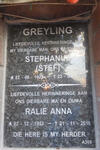 GREYLING Stephanus 1929-2008 & Ralie Anna 1932-2018