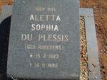 PLESSIS Aletta Sophia, du  nee RHEEDERS 1923-1990