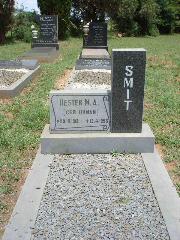 SMIT Hester M.A. nee HUMAN 1912-1995
