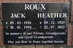ROUX Jacobus Petrus 1920-1994 & Heather Mathieson THOMAS 1925-2022